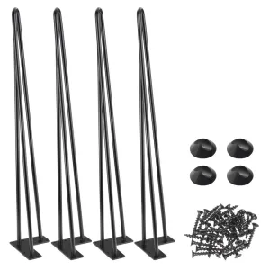 TheLAShop 28" Hairpin Legs Set of 4, 3-Rod Steel, Black