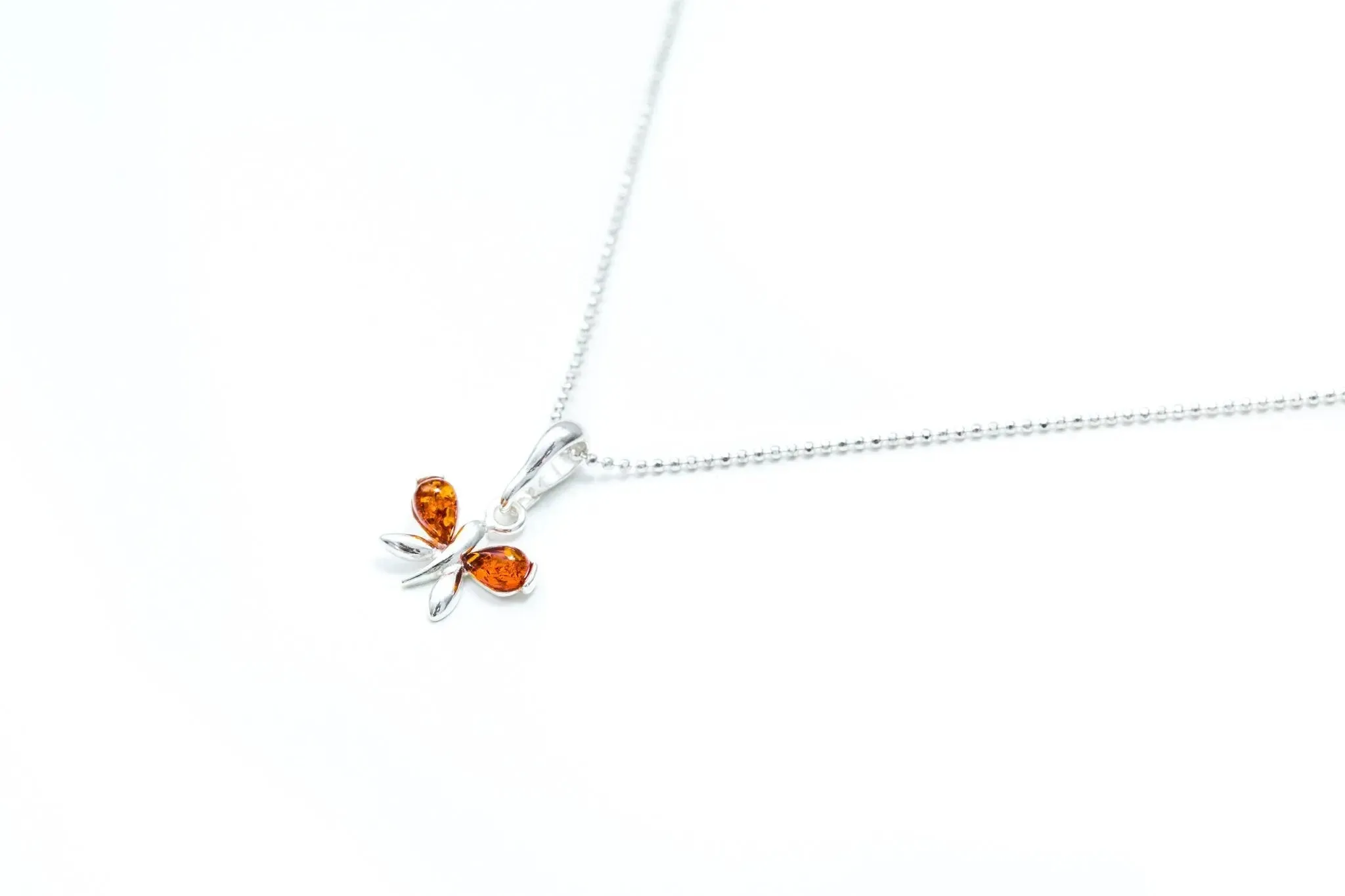 Tiny Amber Butterfly Necklace