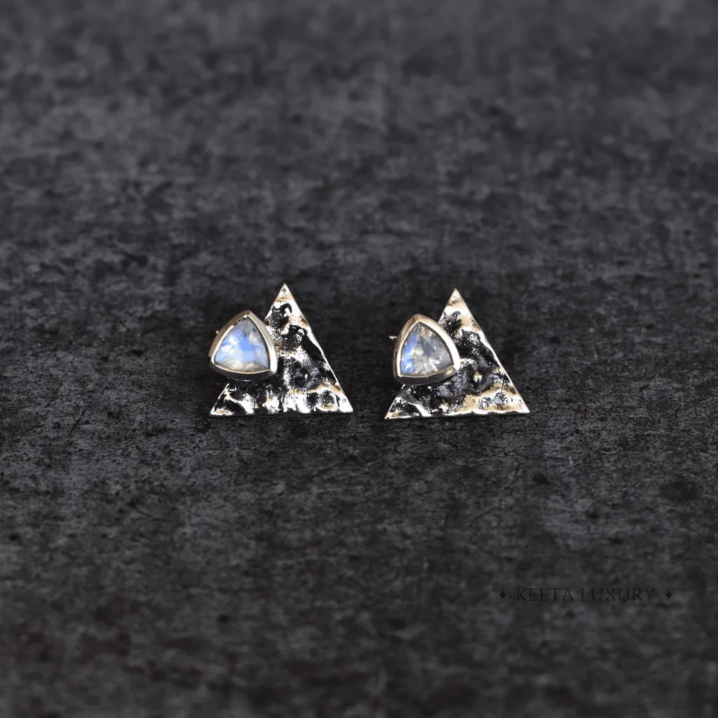 Triangle Link - Moonstone Studs