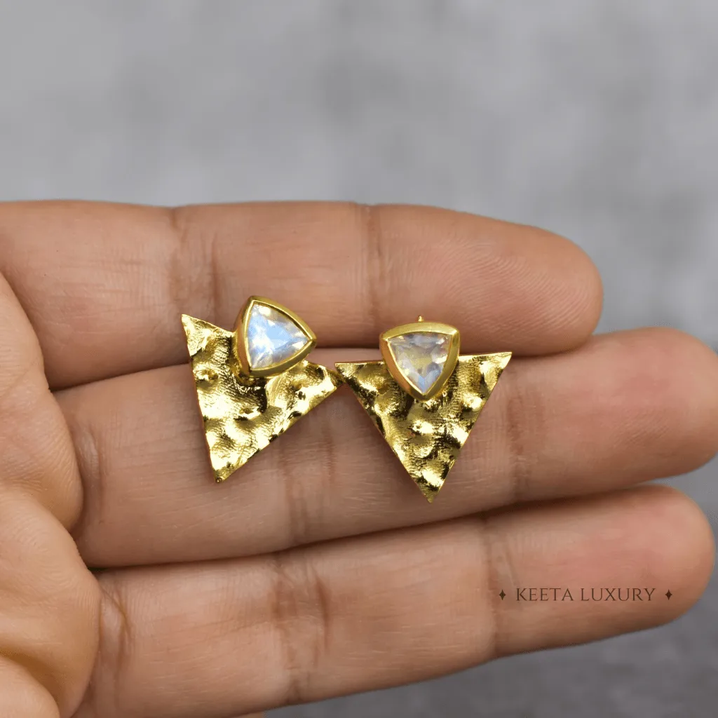 Triangle Link - Moonstone Studs