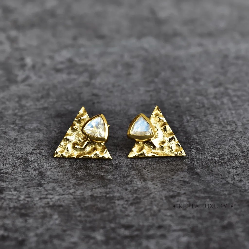 Triangle Link - Moonstone Studs