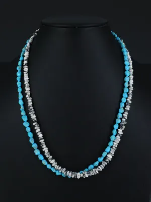 Turquoise and White Buffalo Double Strand Necklace