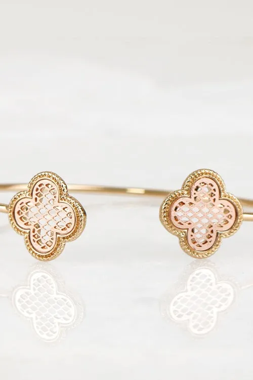 Two-tone metallic filigree open bangle bracelet