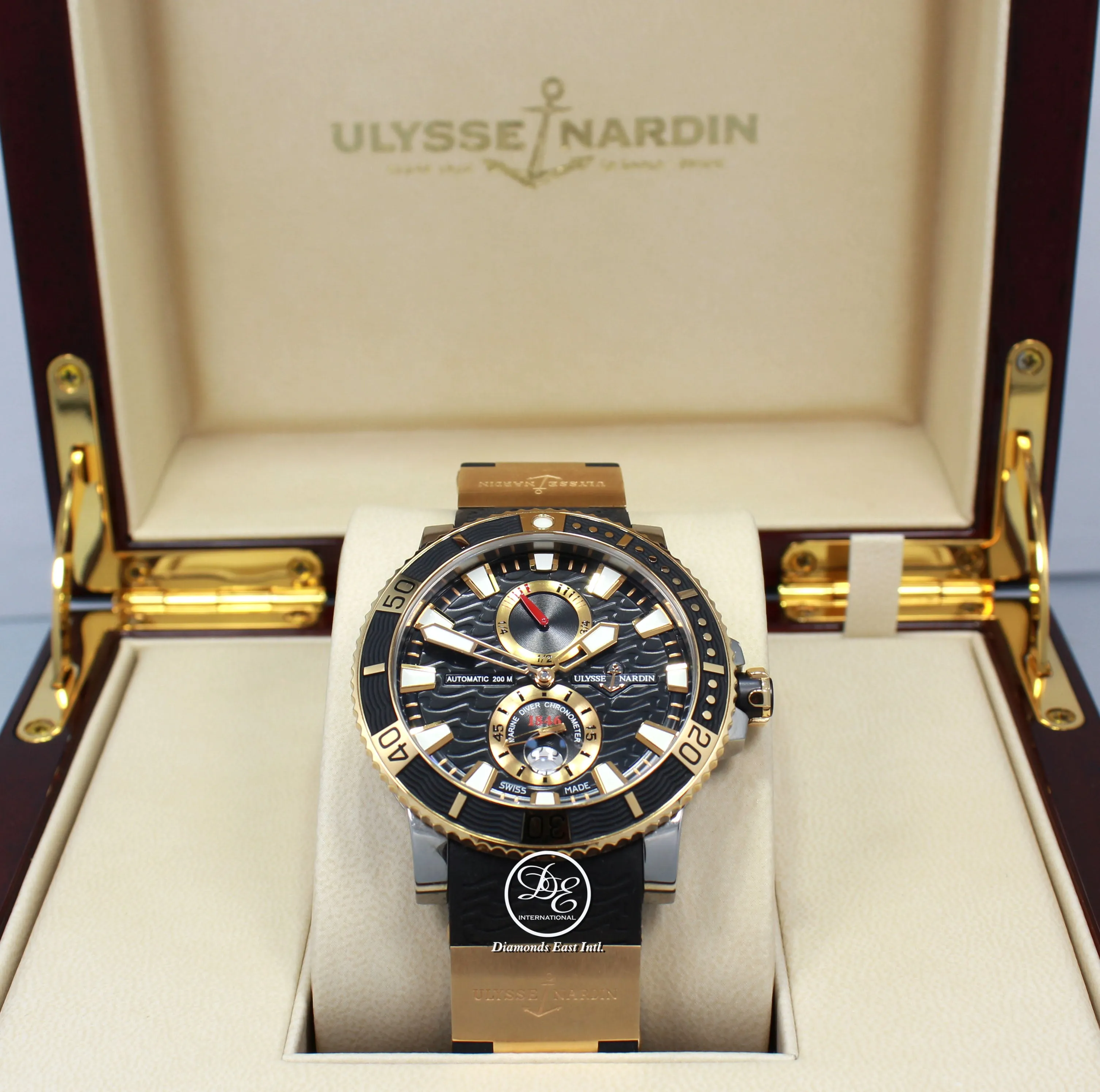 Ulysse Nardin Maxi Marine Diver 265-90 Titanium 18k Rose Gold 45mm Blacl Dial Watch BOX/PAPER