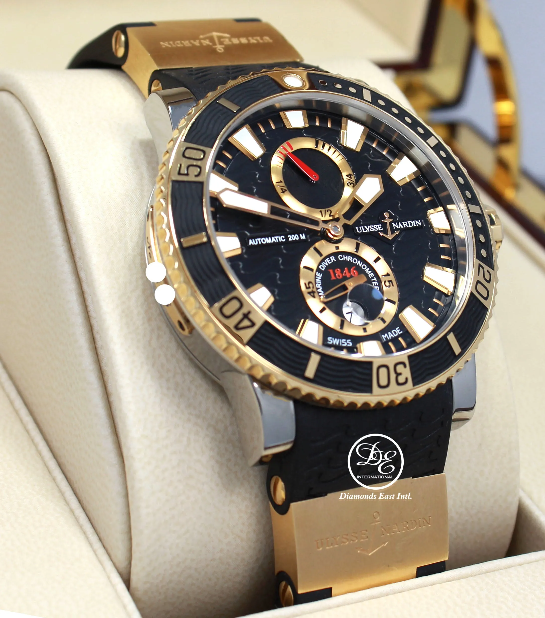 Ulysse Nardin Maxi Marine Diver 265-90 Titanium 18k Rose Gold 45mm Blacl Dial Watch BOX/PAPER