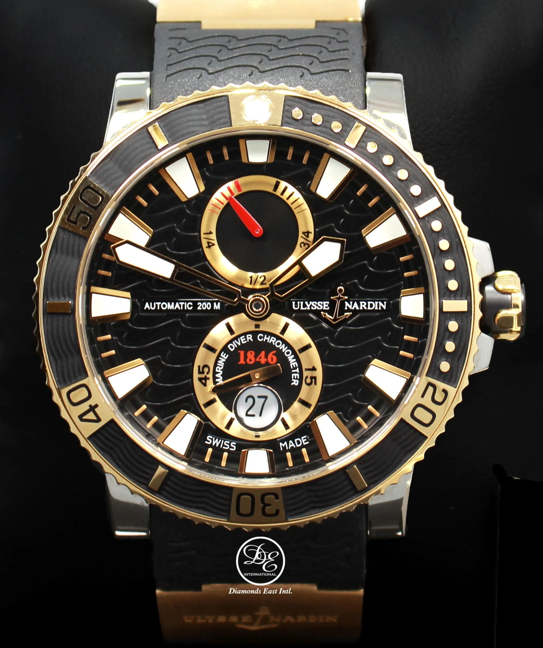 Ulysse Nardin Maxi Marine Diver 265-90 Titanium 18k Rose Gold 45mm Blacl Dial Watch BOX/PAPER