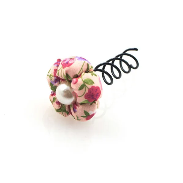 Updo Secure Spin Hairpin with Pink Flower