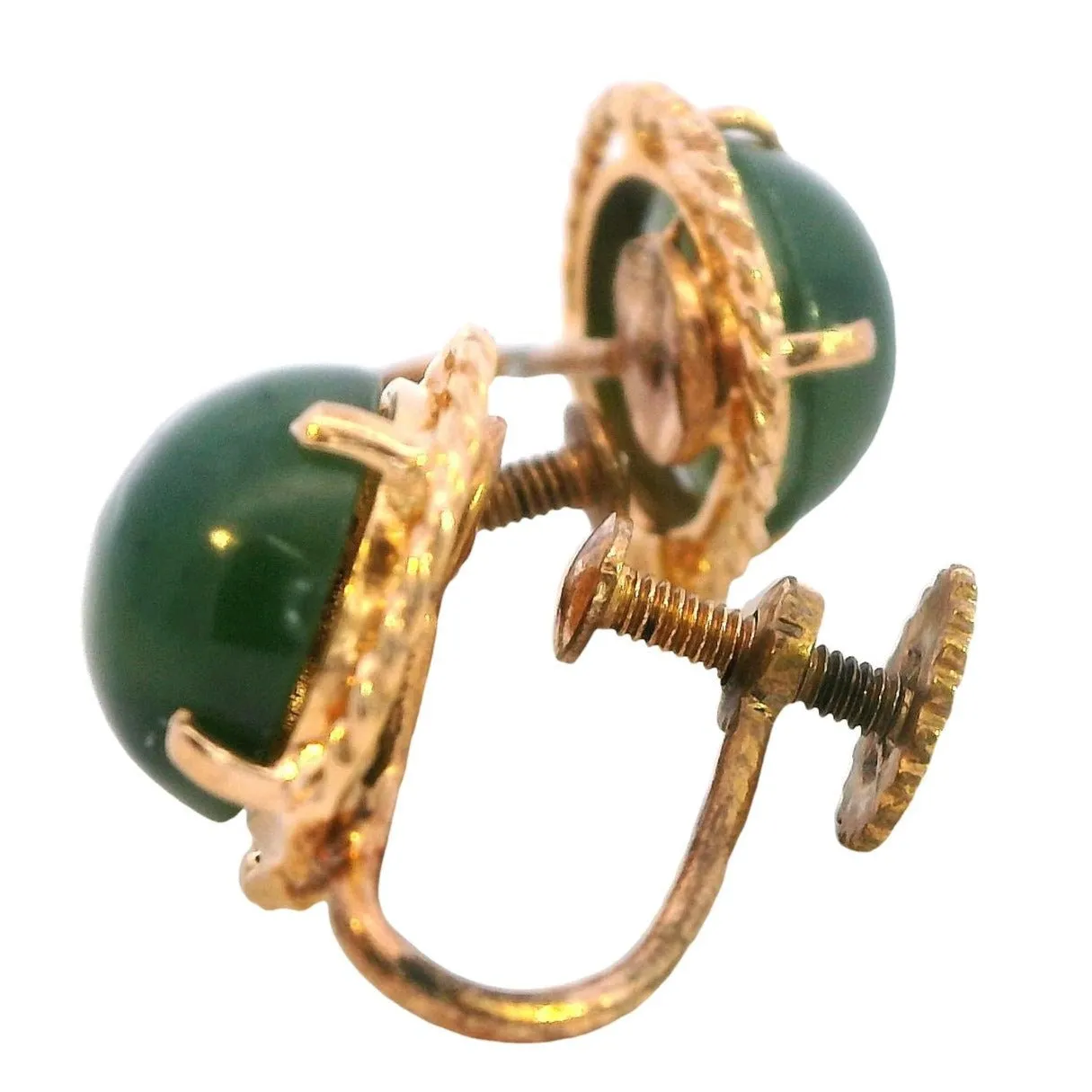 Vintage Elegance: Nephrite Jade Gold-Tone Screw Earrings - A Sustainable Choice