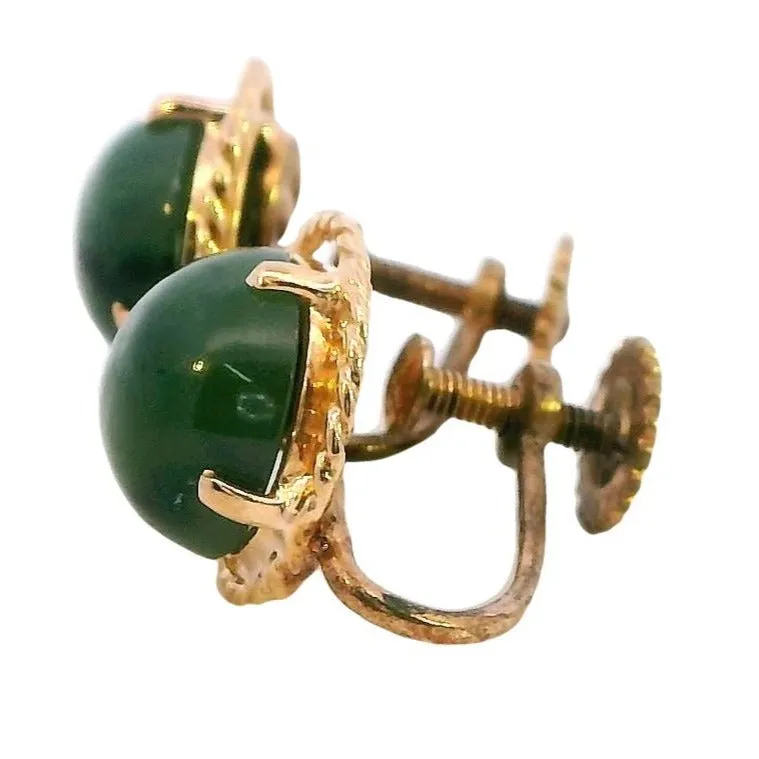 Vintage Elegance: Nephrite Jade Gold-Tone Screw Earrings - A Sustainable Choice