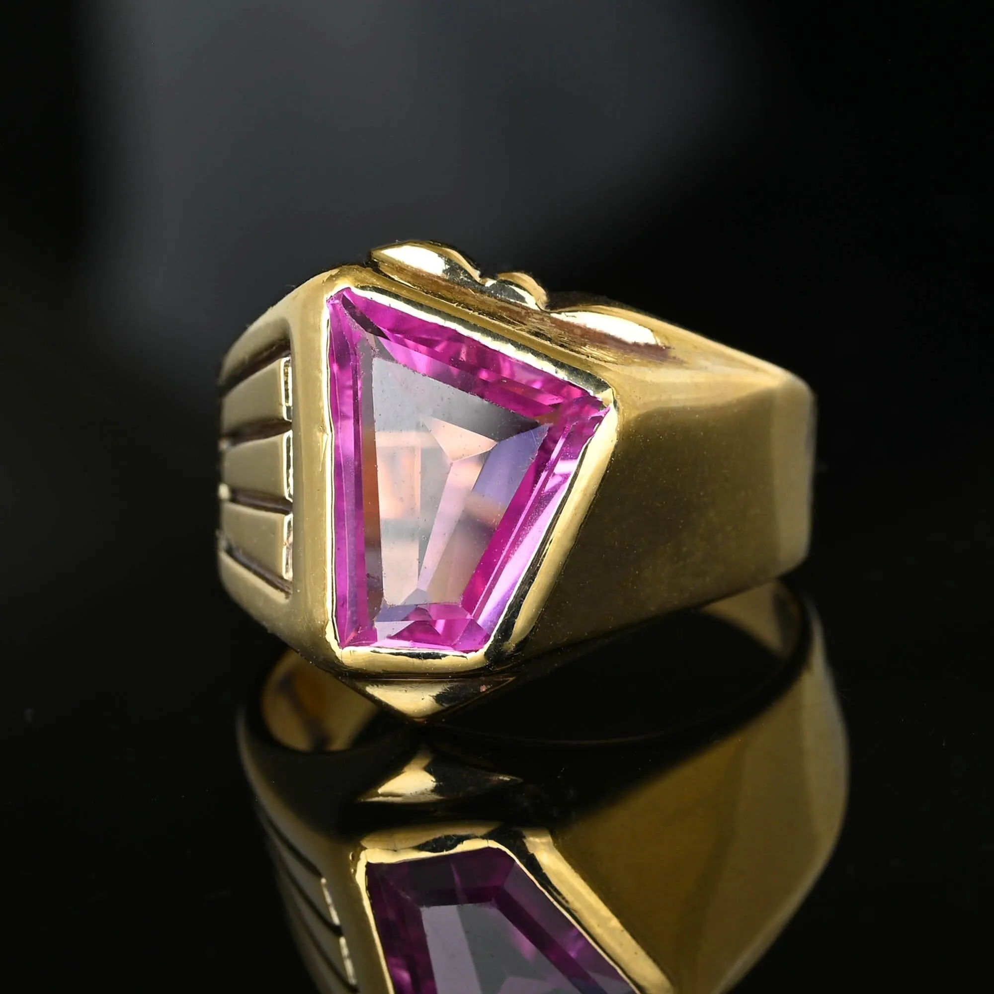 Vintage Gold Signet Fancy Cut Pink Sapphire Ring