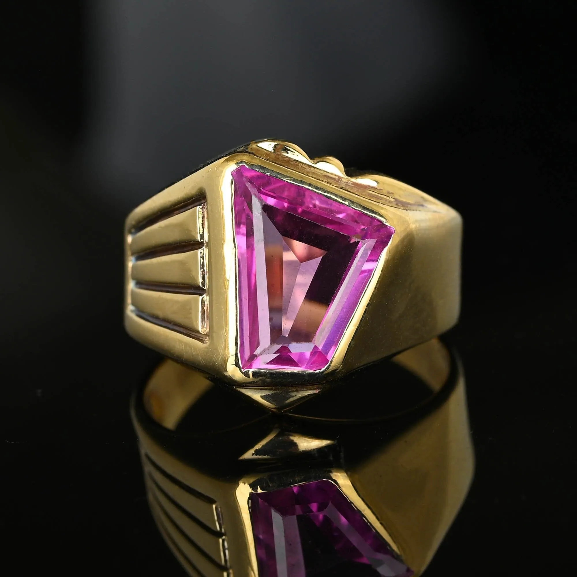 Vintage Gold Signet Fancy Cut Pink Sapphire Ring