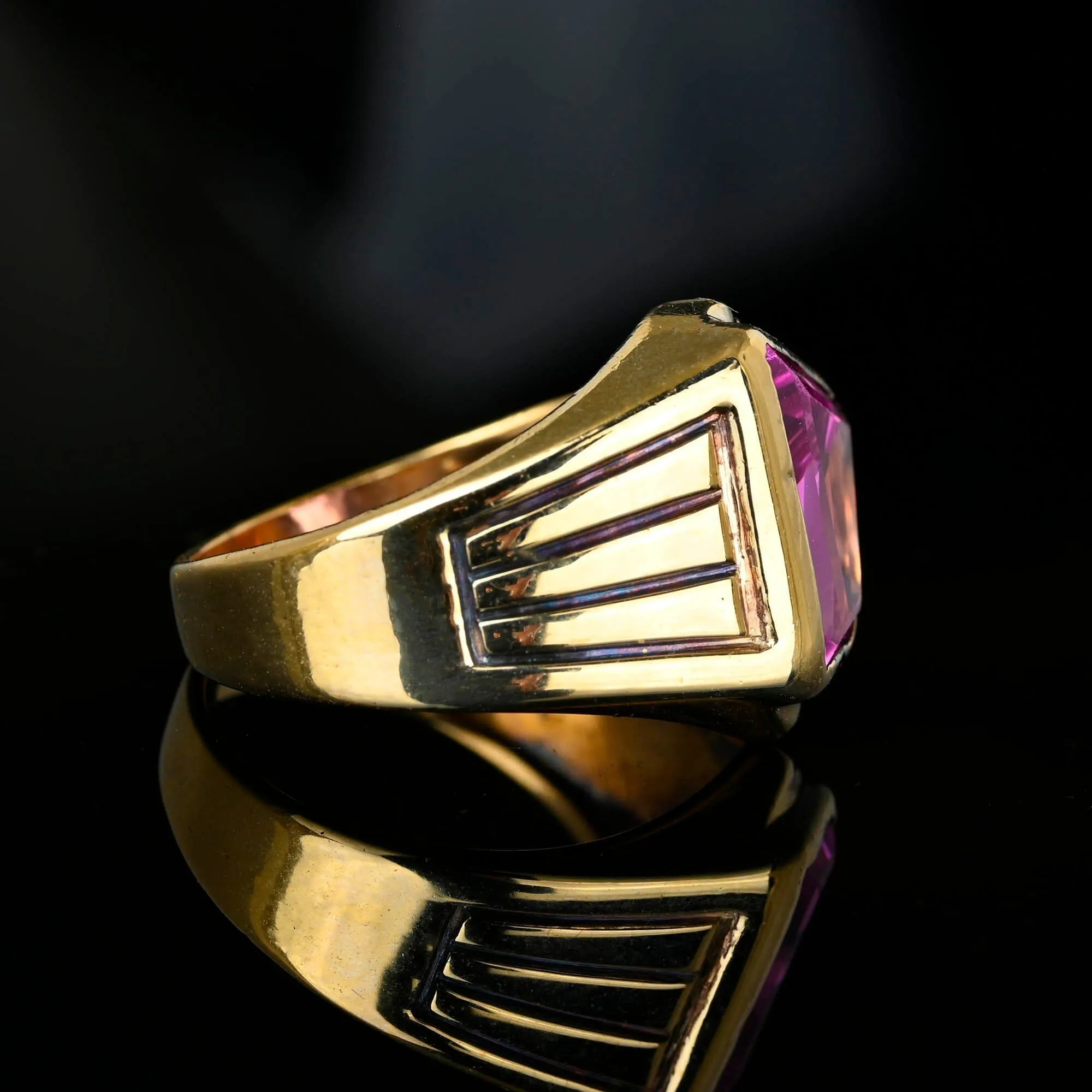 Vintage Gold Signet Fancy Cut Pink Sapphire Ring