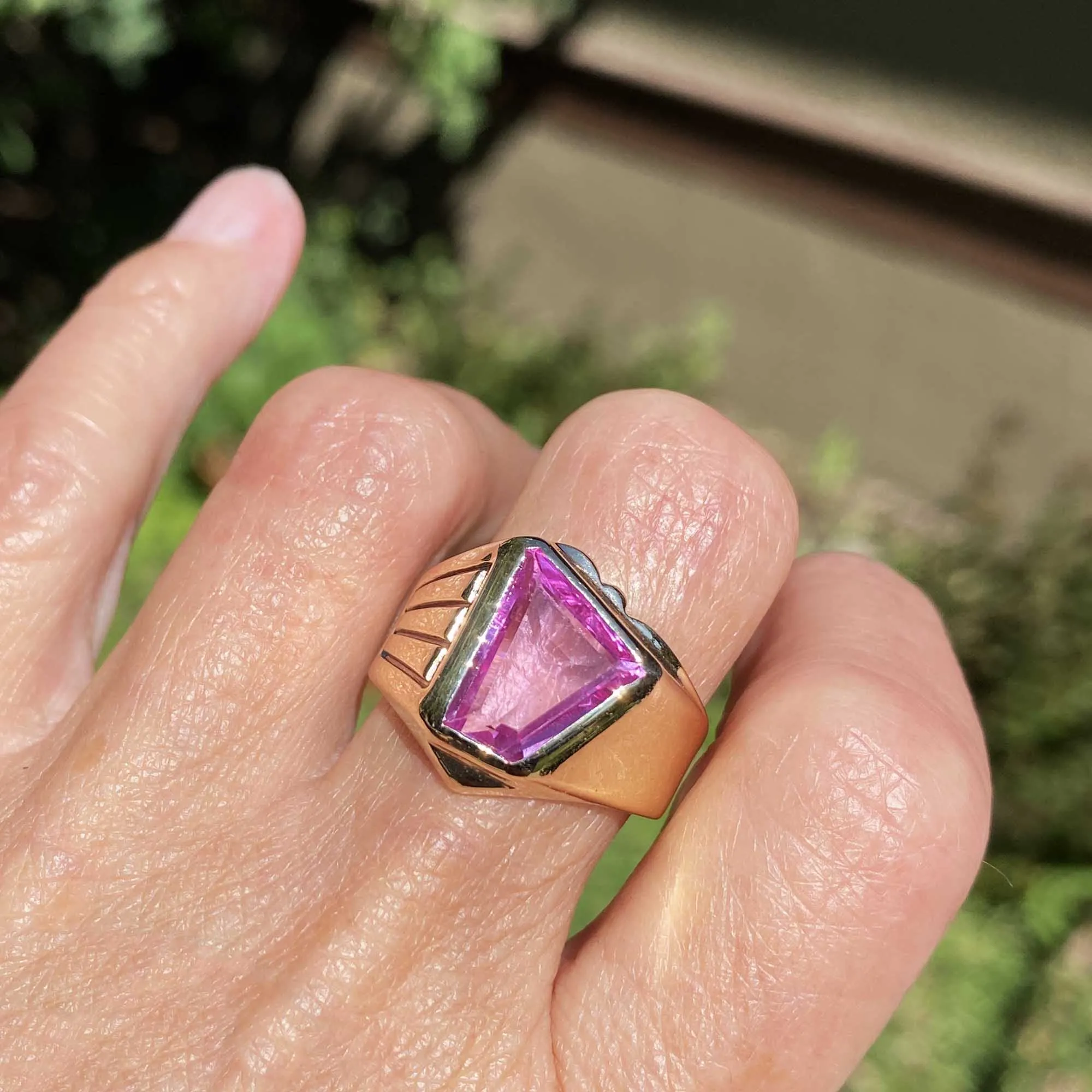 Vintage Gold Signet Fancy Cut Pink Sapphire Ring