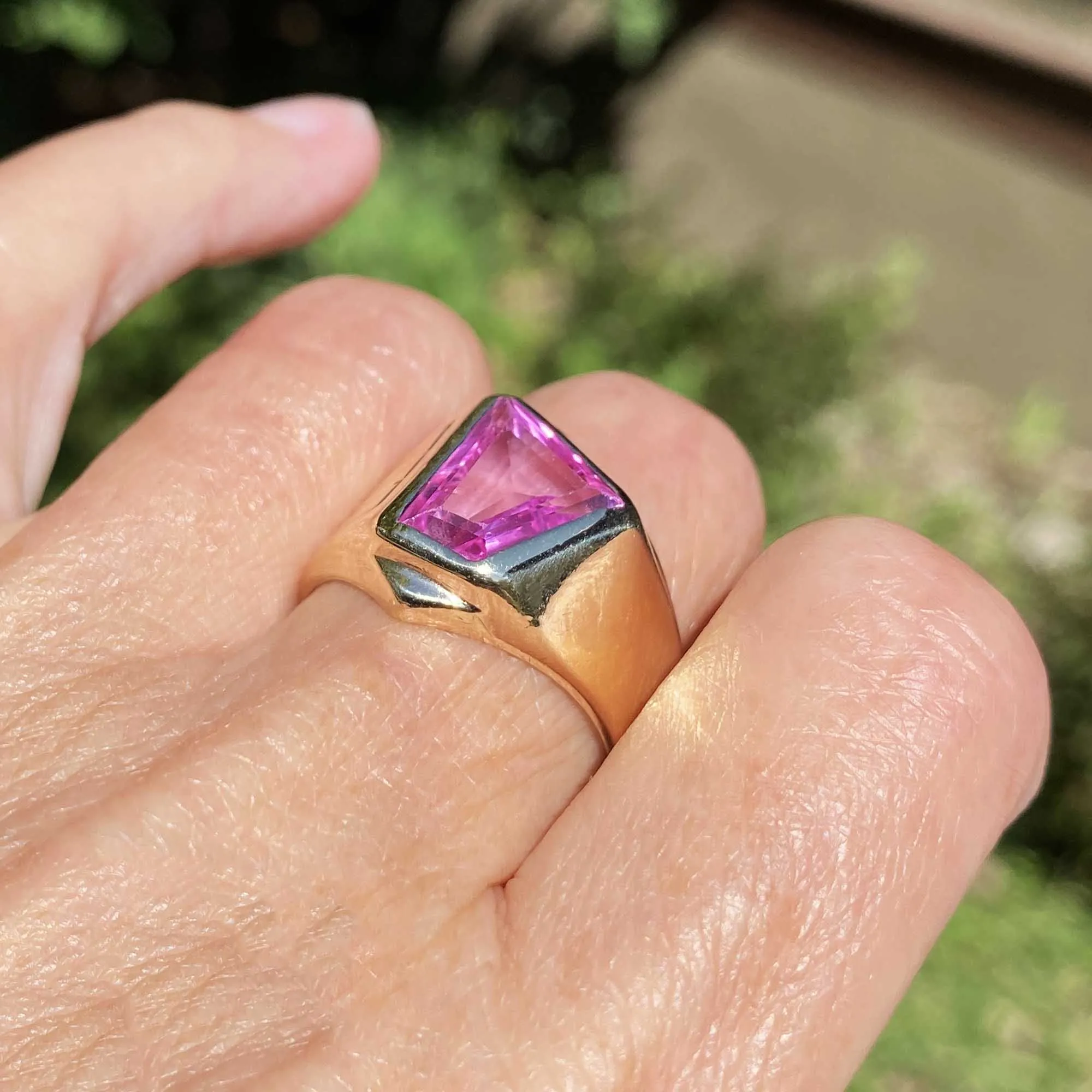 Vintage Gold Signet Fancy Cut Pink Sapphire Ring