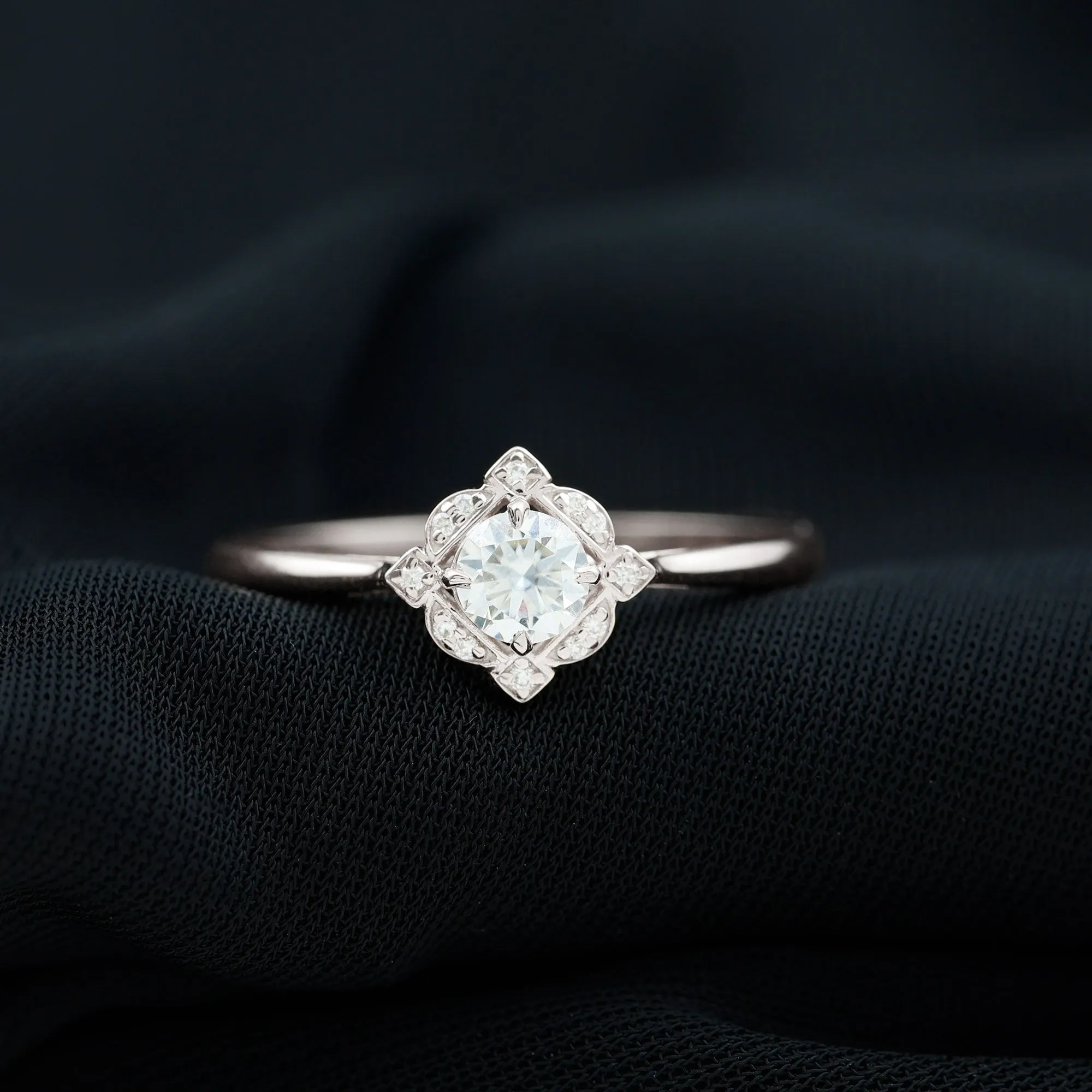 Vintage Inspired Moissanite Engagement Ring in Gold