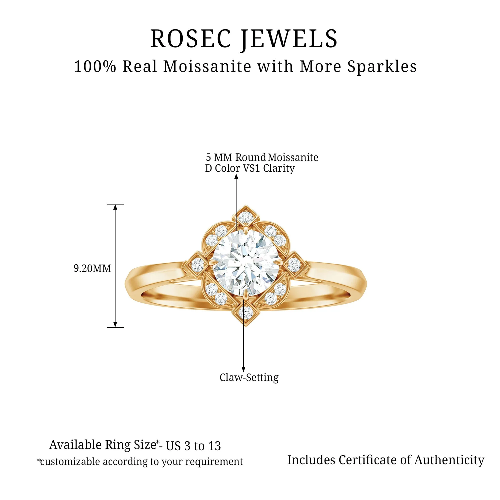 Vintage Inspired Moissanite Engagement Ring in Gold