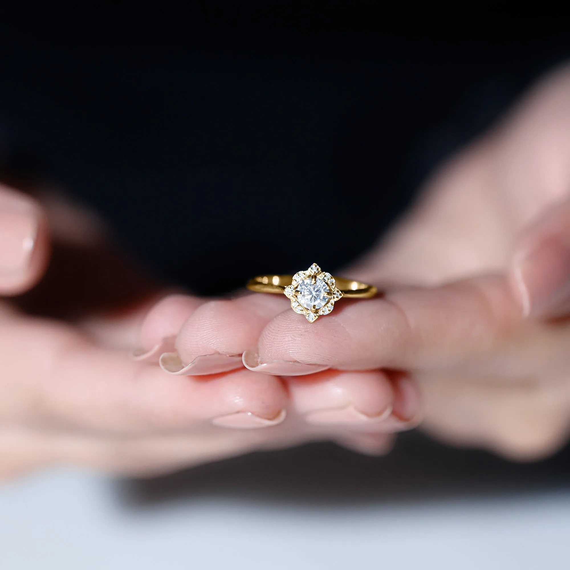 Vintage Inspired Moissanite Engagement Ring in Gold