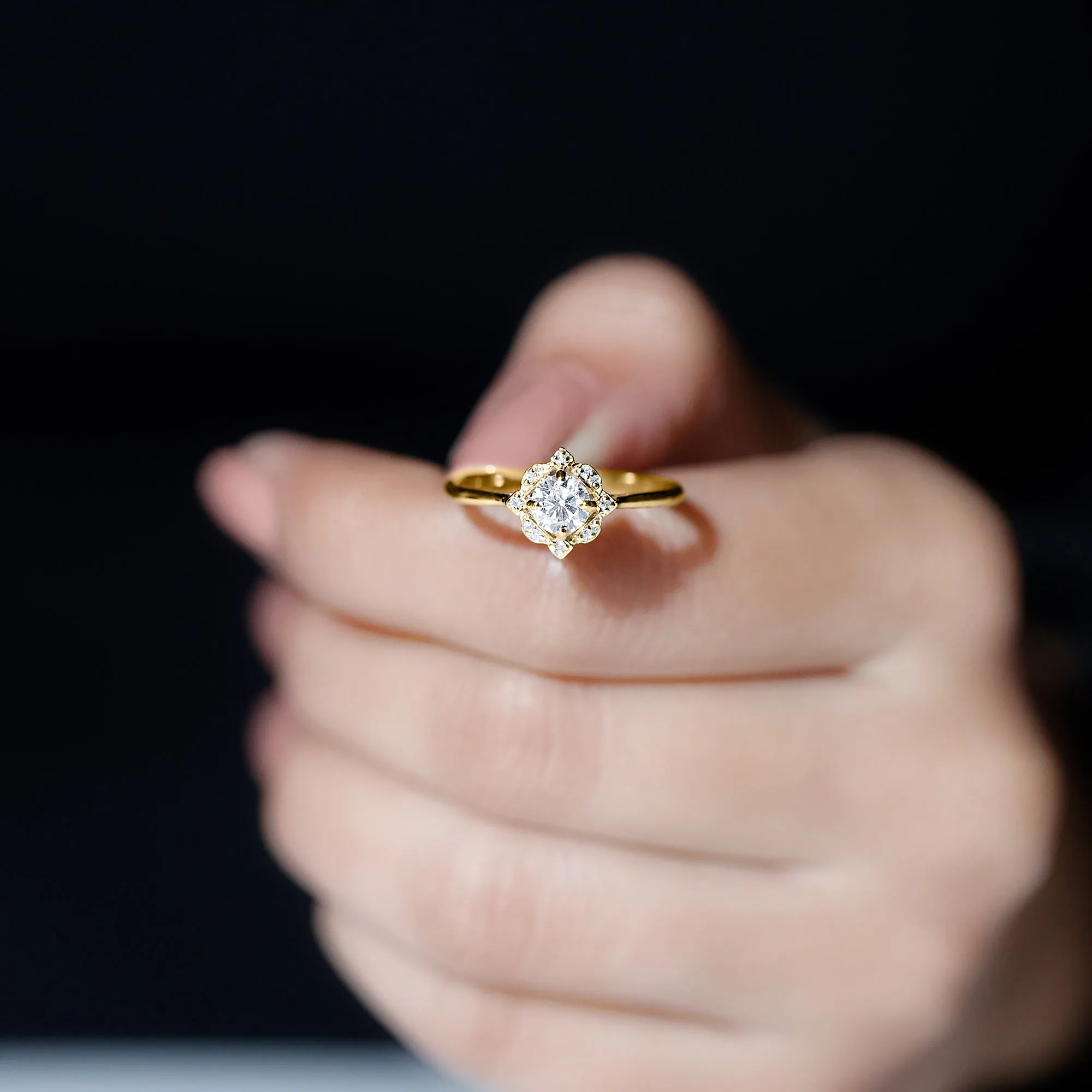 Vintage Inspired Moissanite Engagement Ring in Gold