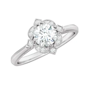 Vintage Inspired Moissanite Engagement Ring in Gold