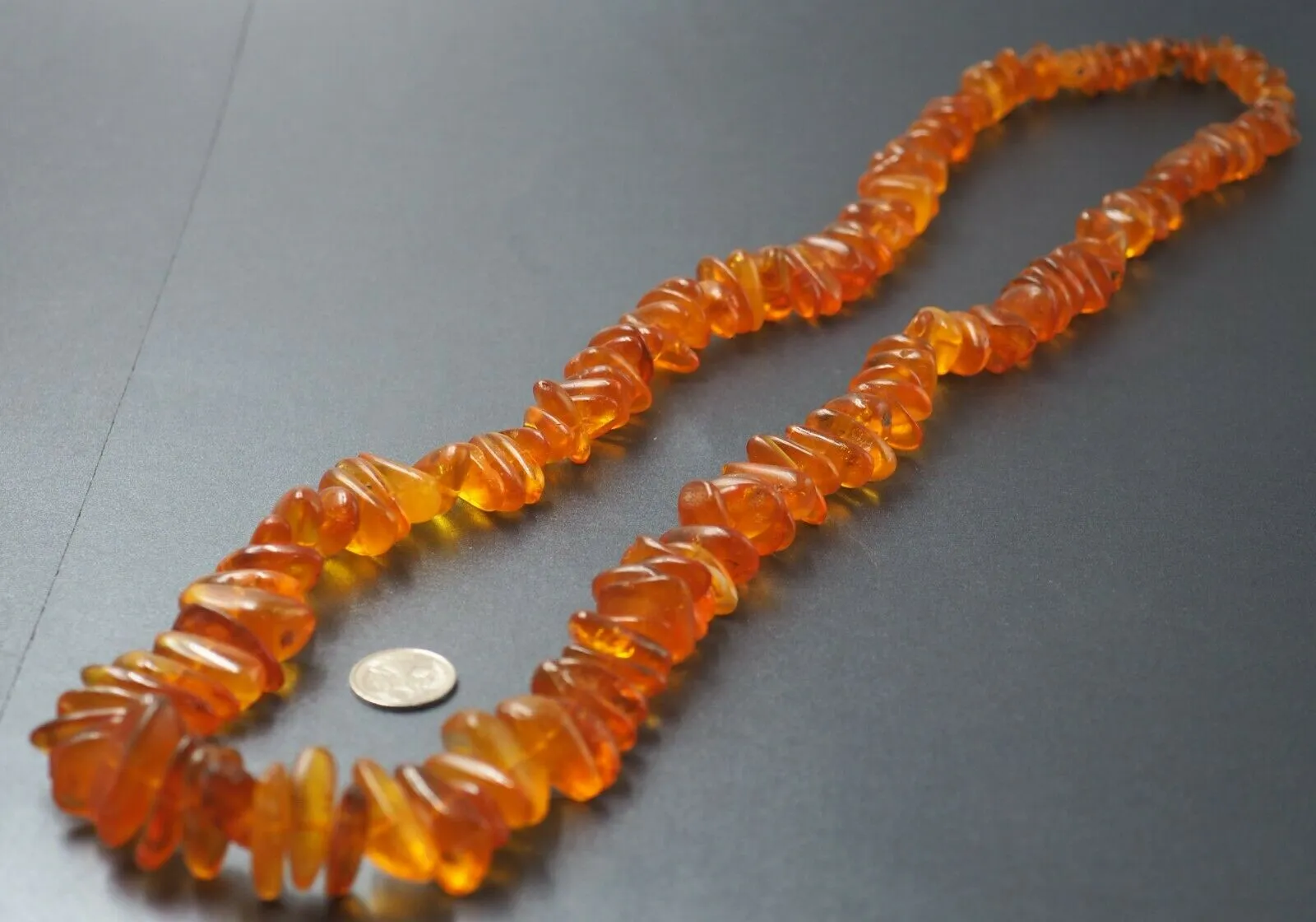 VINTAGE Natural Authentic Orange AMBER Necklace Strand with Graduating Stones