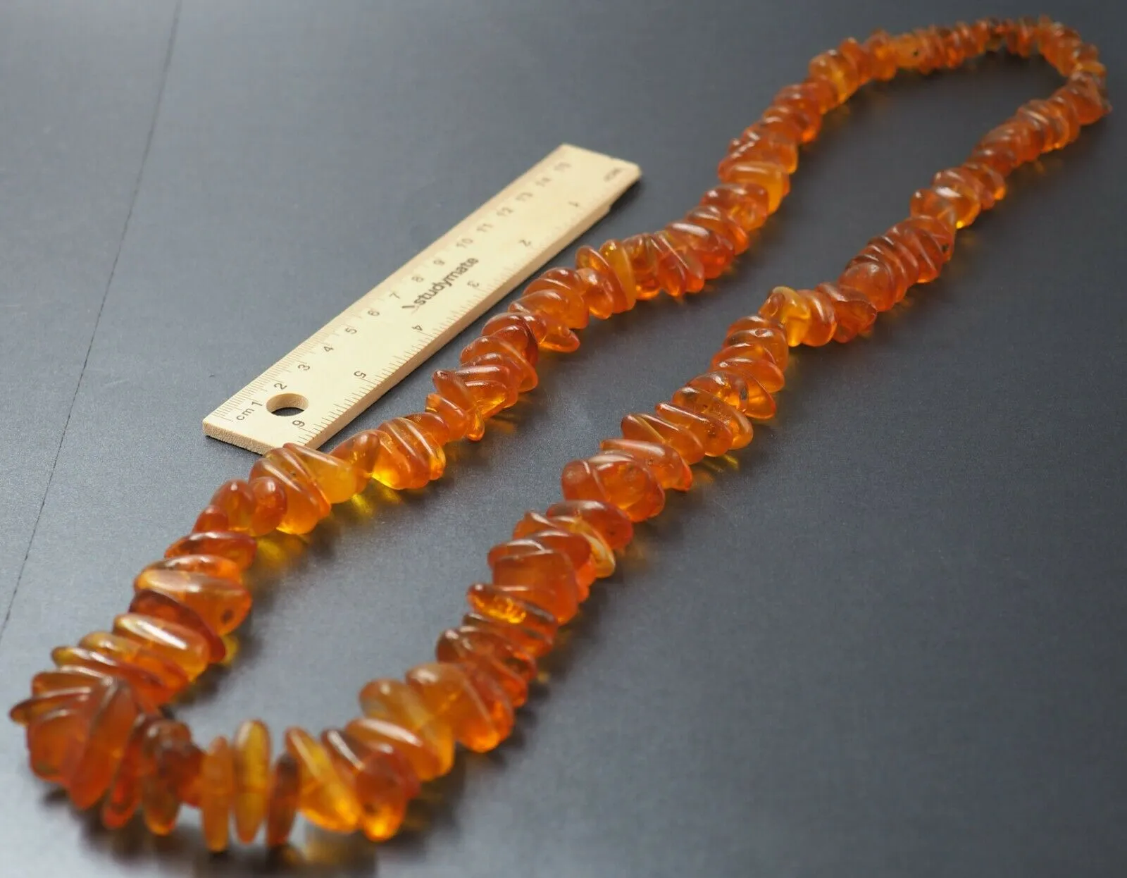 VINTAGE Natural Authentic Orange AMBER Necklace Strand with Graduating Stones