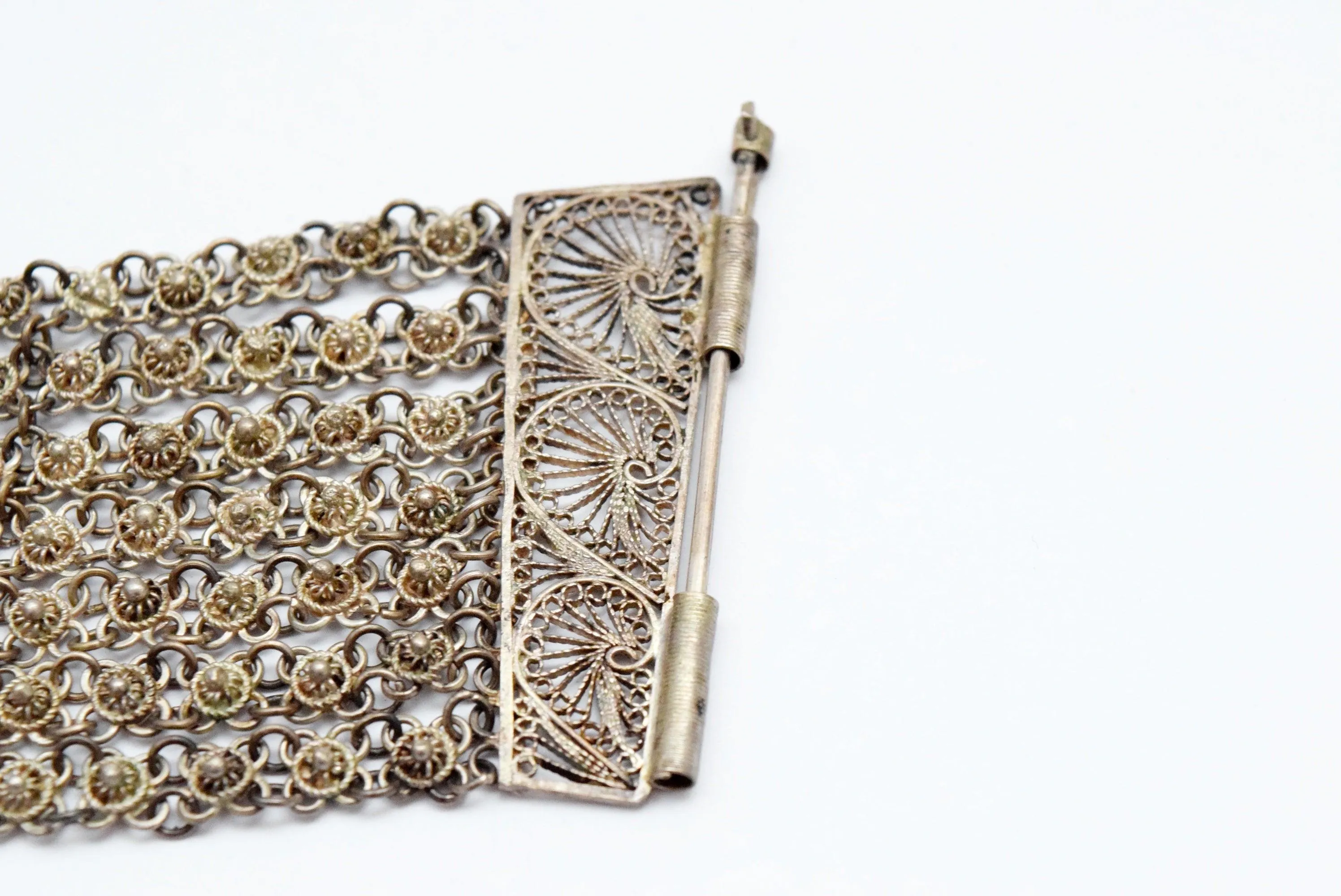 Vintage Silver Ottoman Filigree Link Bracelet