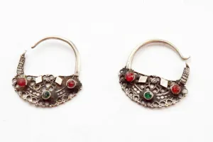 Vintage Small Silver Pashtun Hoop Earrings