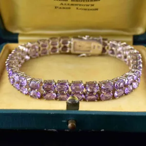 Vintage Two Row Amethyst Silver Bracelet