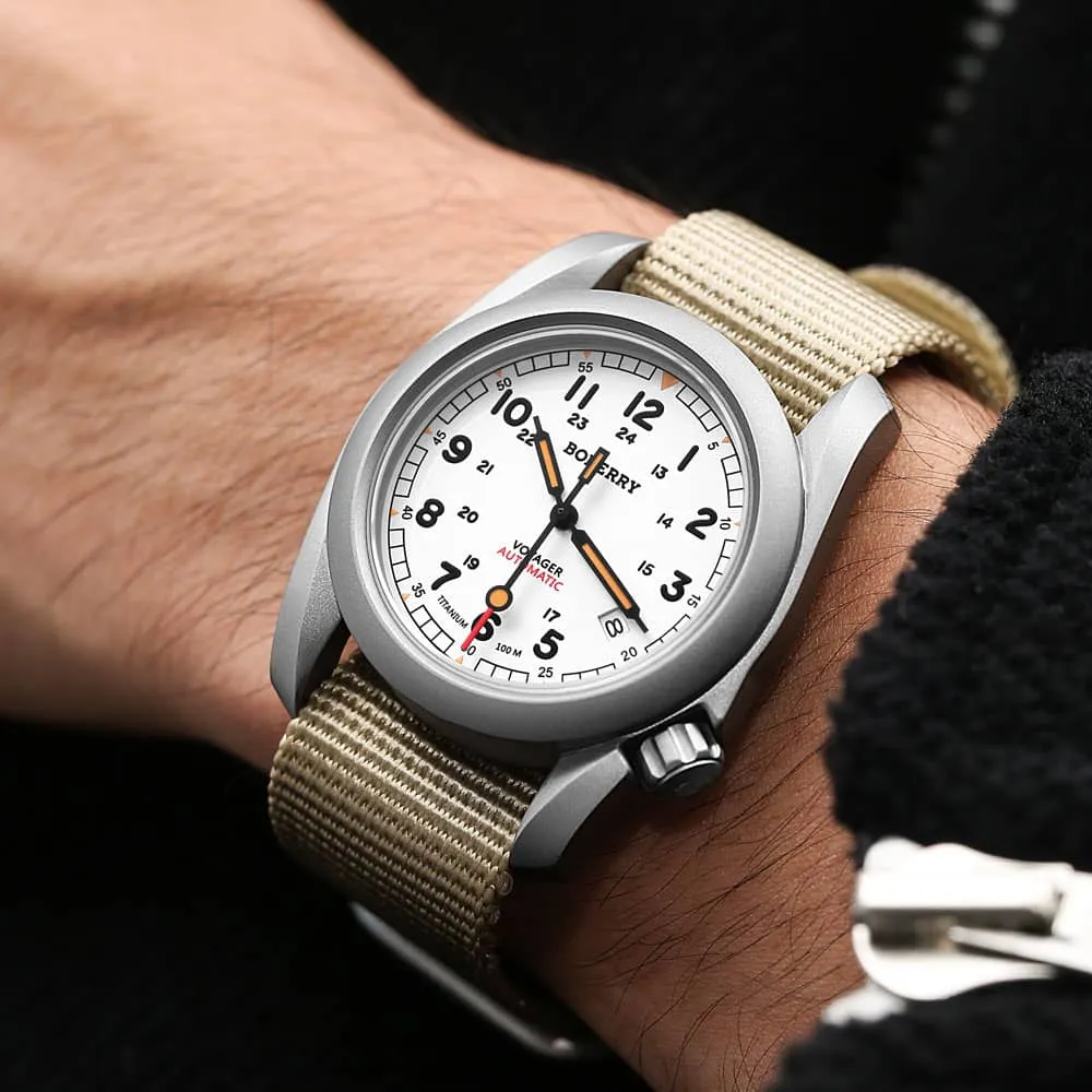 VOYAGER - 100M Waterproof Titanium Automatic Field Watch | White-bracelet