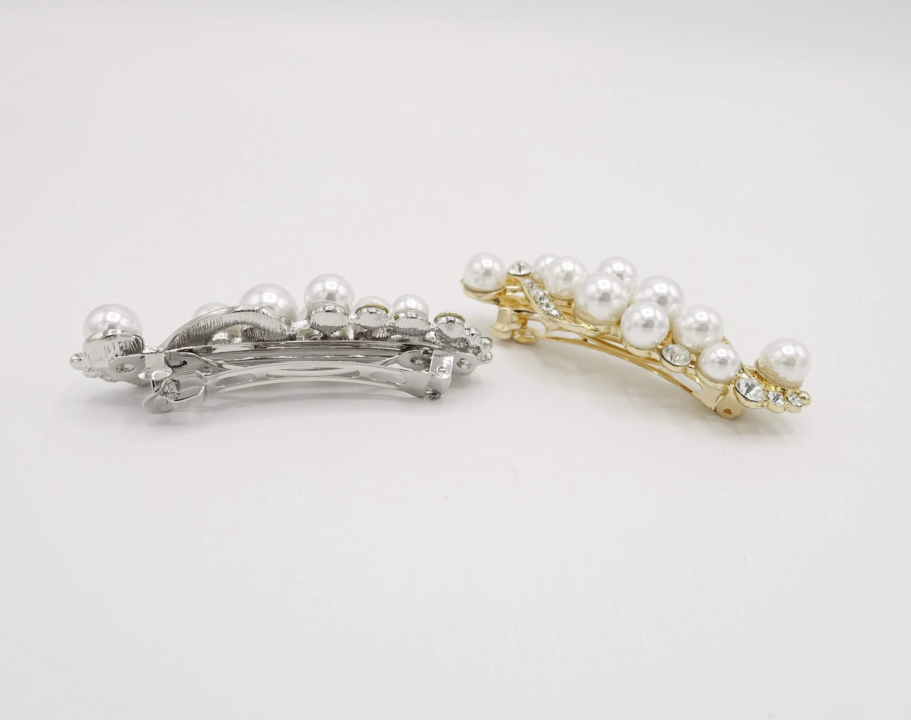 wave pearl rhinestone hair barrette special event hair accessory for women