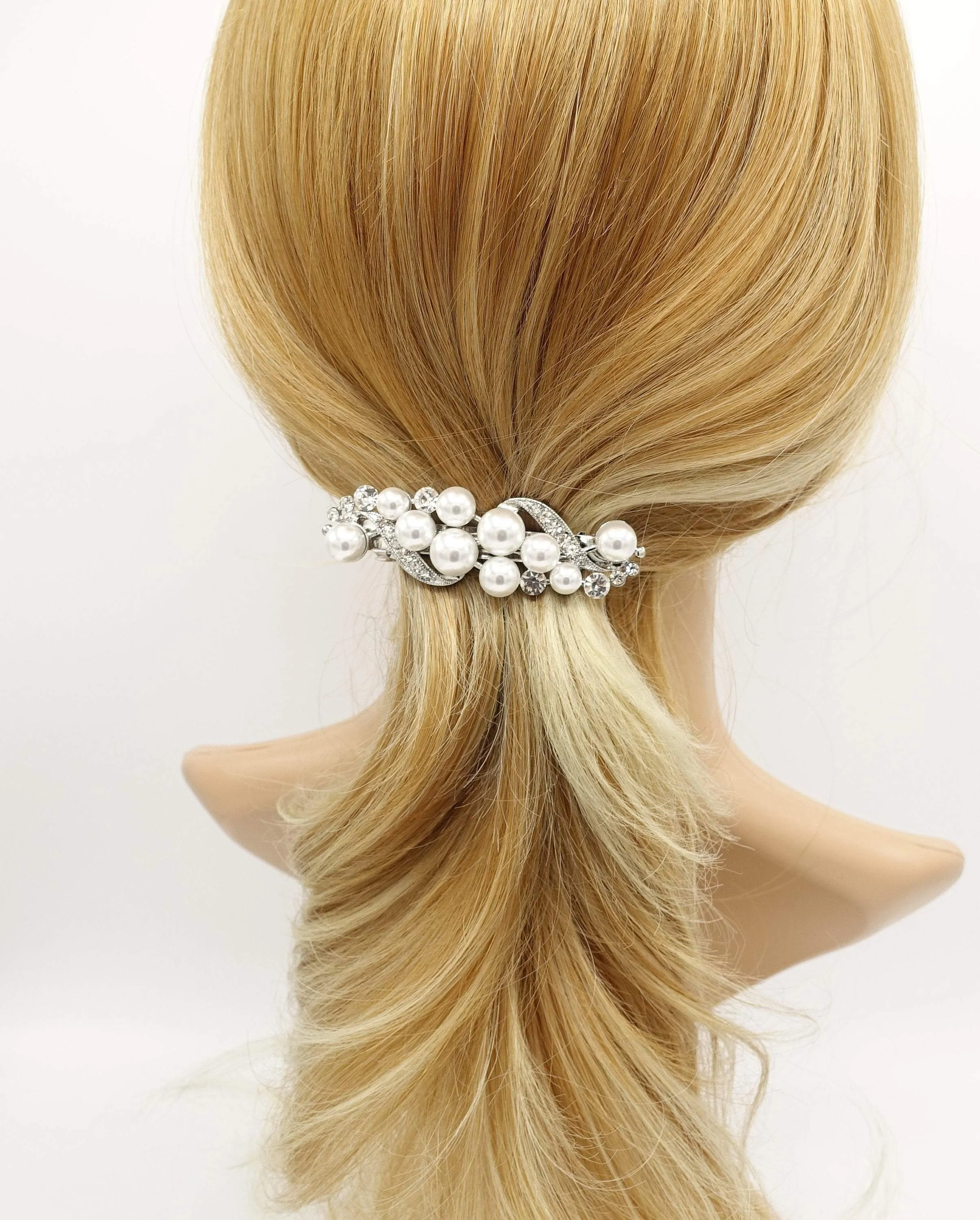 wave pearl rhinestone hair barrette special event hair accessory for women