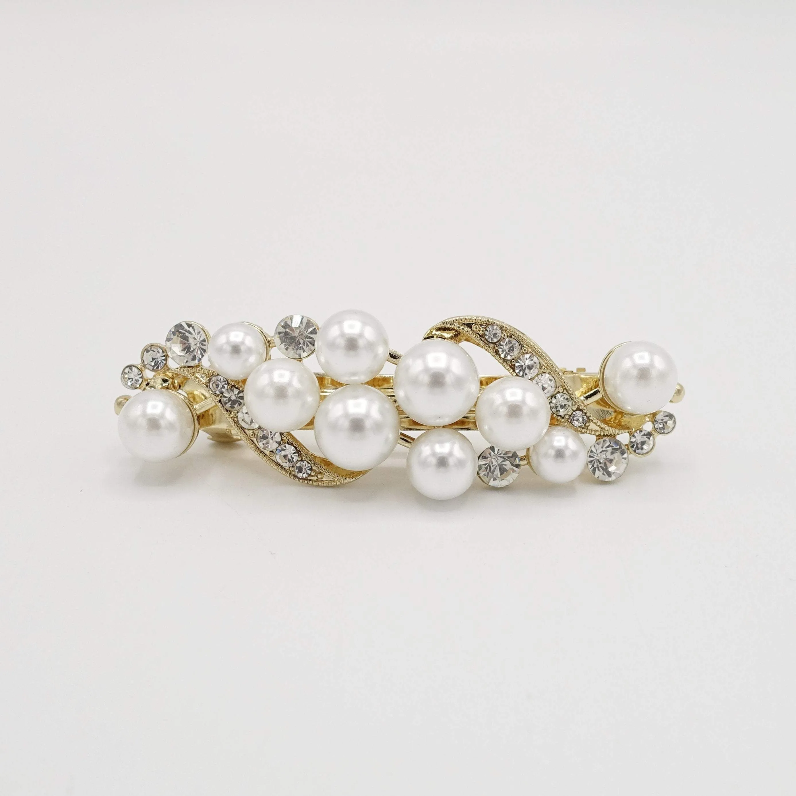 wave pearl rhinestone hair barrette special event hair accessory for women