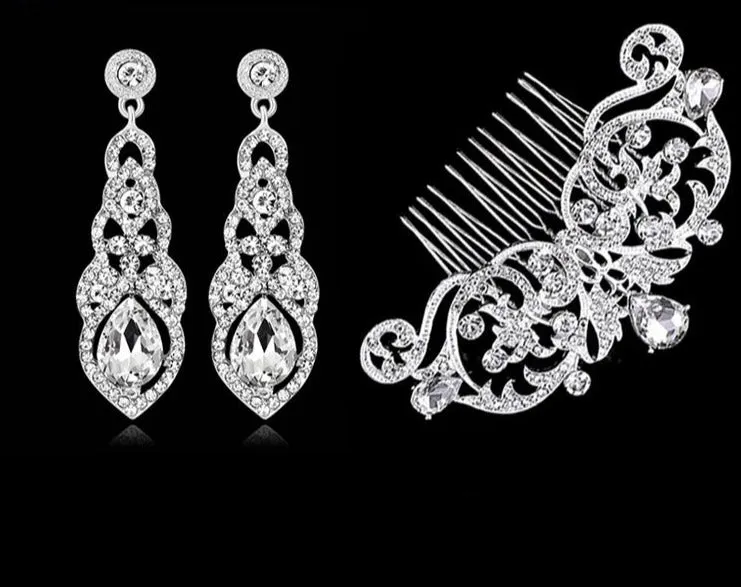 Wedding Jewelry Accessories Floral Waterdrop Earrings with Hair Comb