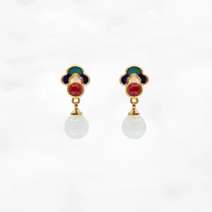 White Jade Enamel Ruyi Earrings