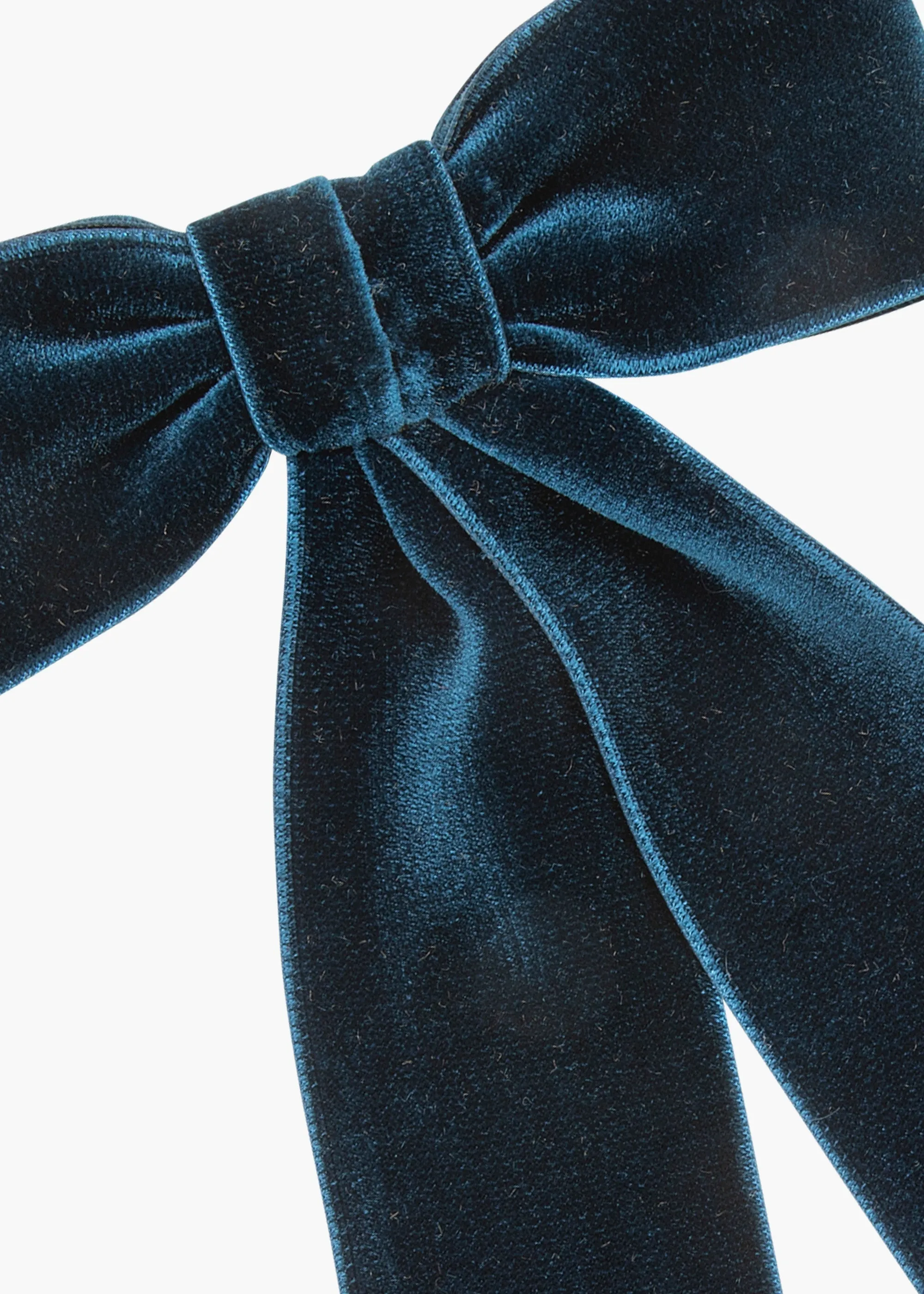 Wide Velvet Bow Barrette -- Prussian