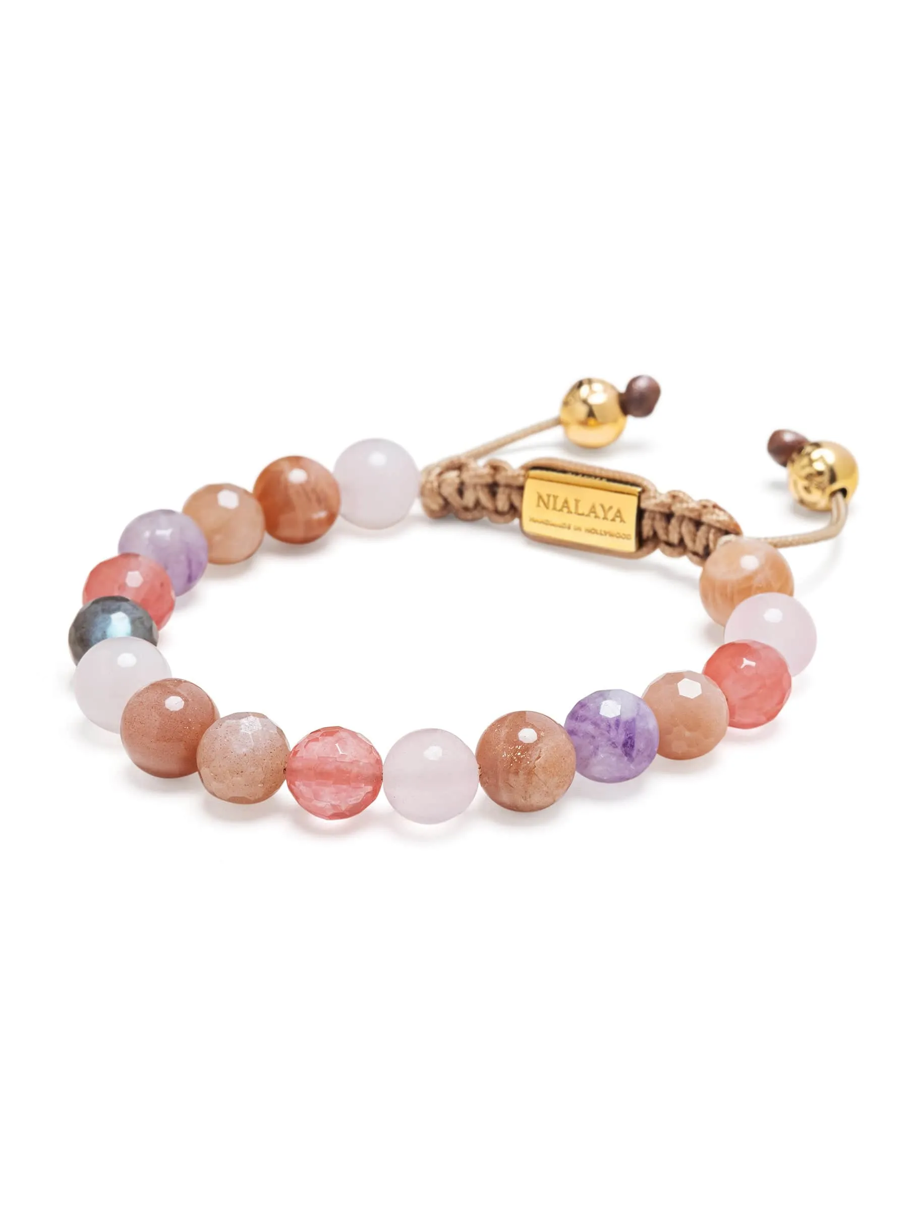 Women's Beaded Bracelet with Cherry Quartz, Rose Quartz, Amethyst Lavender, and Pink Aventurine